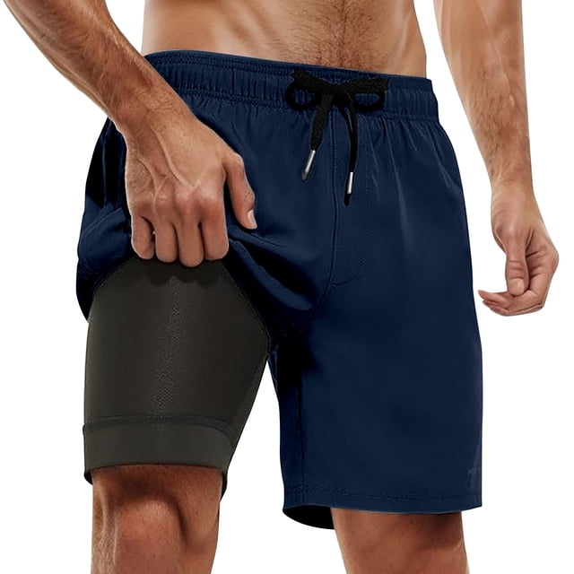 HXWCHs Quick Dry Men's Beachwear Board Shorts with Inner Compression Liner and Pocketed Design for Swim Trunks featuring Inseam Comfort and Quick-Dry Fabric XXXXXL Navy