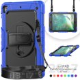 thumbnail image 2 of Case for iPad 6th / 5th Gen (2018 2017) / iPad Air 2 / iPad Pro 9.7 inch with Screen Protector, 360 Degree Rotating Kickstand Hand Strap Shockproof Cover with Shoulder Strap, Blue, 2 of 7
