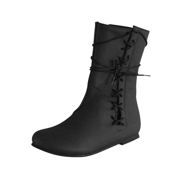 Mens Winter Flat Heel Leather Strap Warm Lace Up Vintage Neutral Mid Boot Rider Boots