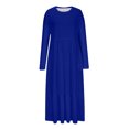 thumbnail image 5 of Penkiiy Robe Décontractée pour Femme à Manches Longues, Col Ras du Cou, Coupe Évasée, Robe Longue Fluide à Étages pour la Plage avec Poches 2TG Bleu Foncé, 5 of 5