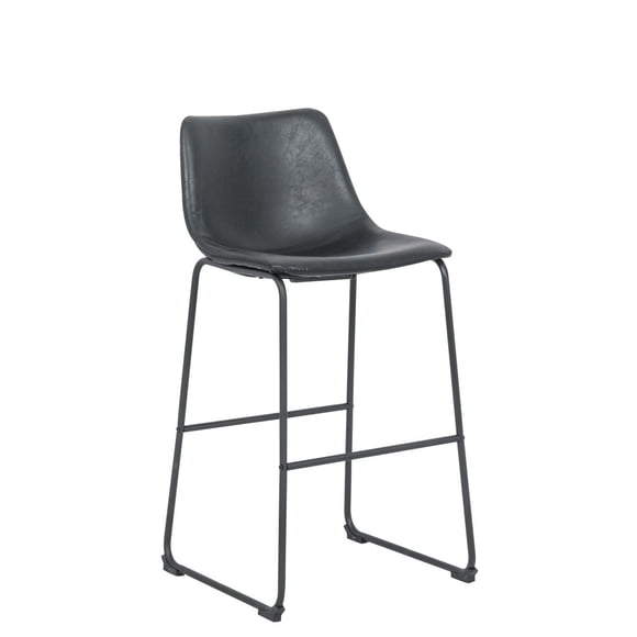 Plata Import Landon Black Leather Stool With Black Metal Legs Counter 26" Height for Kitchen Coffee Shop