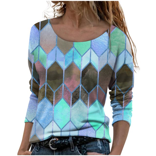 Machine d'Impression de T-Shirts Mode Femmes Décontracté Impression Col Rond Manches Longues T-Shirt Ample Blouse d'Automne Chandail Hauts