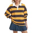 thumbnail image 1 of HAiming Womens Striped Tops Long Sleeve Lapel Collar Pullover Color Block Casual Blouses Fall Trendy Clothes, 1 of 5