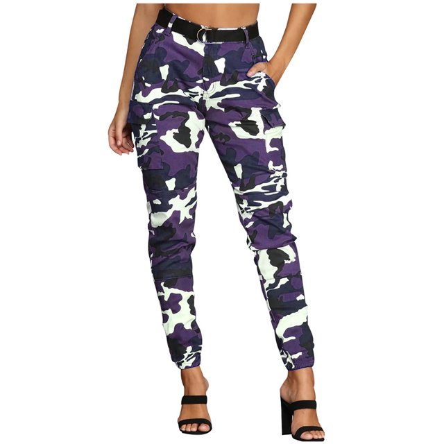 LSLJS Women's High Waist Jogger Cargo Camouflage Pants for with Matching Belt