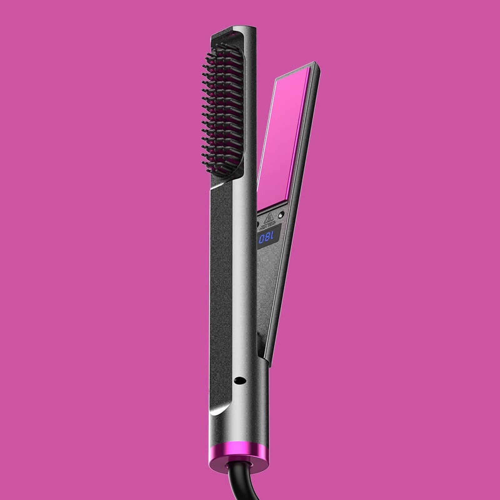 Professional 3 in 1 Hair Straightener Flat Iron, Hair Curler with Built-Comb, Hair Straightener Brush with Adjustable Temperature