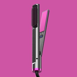 Professional 3 in 1 Hair Straightener Flat Iron, Hair Curler with Built-Comb, Hair Straightener Brush with Adjustable Temperature