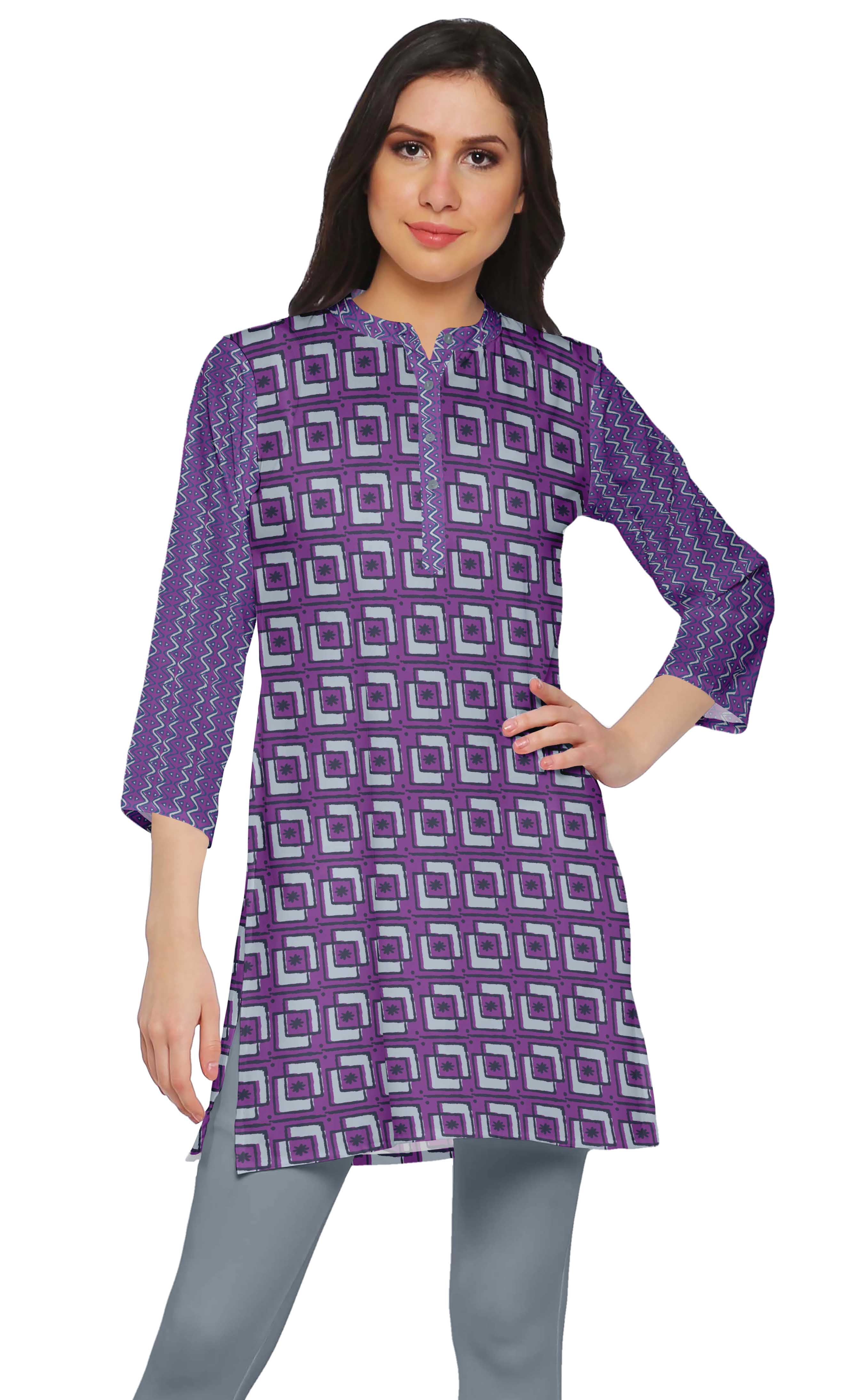 Moomaya Short Poly Crepe Tunic Dresses Women Printed Kurti Mini Summer Wear