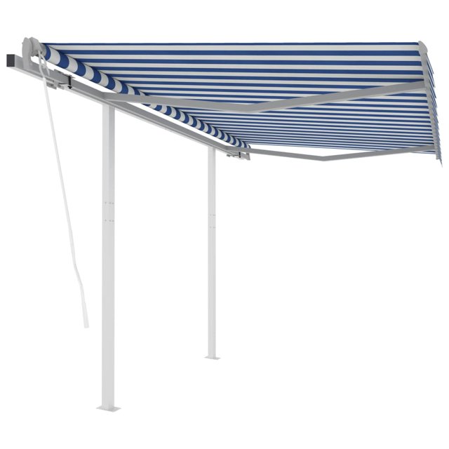 vidaXL Auvent Rétractable Automatique avec Poteaux 3x2.5 m Bleu&Blanc