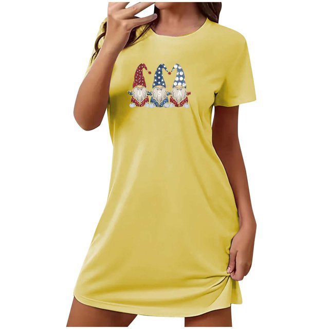 Birdeem Chemises de Nuit pour Femmes Chemise de Nuit Courte Surdimensionnée pour Femmes Robe Imprimée à Col Rond et Manches Courtes