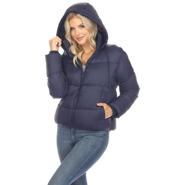 White Mark Women's Zip Hooded Puffer Jacket with Pockets