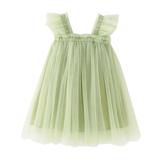 Yuyuzo Robe Superposée en Tulle pour Bébés Filles, Robes d'Anniversaire, Tout-Petits, à Volants, Manches Courtes, Robes de Princesse