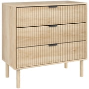 HOMCOM Chest of Drawers, 3 Drawer Dresser with Fluted Panels, Oak