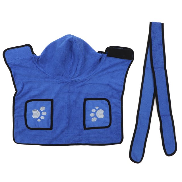 Hooded Pet Towel Bathrobe, Multipurpose Quick Drying Machine Washable Dog Towel Blue With Hand Pockets For Bathing XS,S,M,L,XL