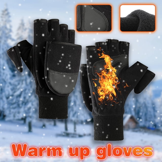 Gants Sans Doigts pour Hommes d'Hiver pour Cyclisme en Plein Air en Molleton Épaissi à Écran Tactile Rabattable