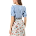 thumbnail image 3 of INSPIRE CHIC Women's Puff Shoulder Round Neck Collarless Ruffle Keyhole Back Blouse, 3 of 5