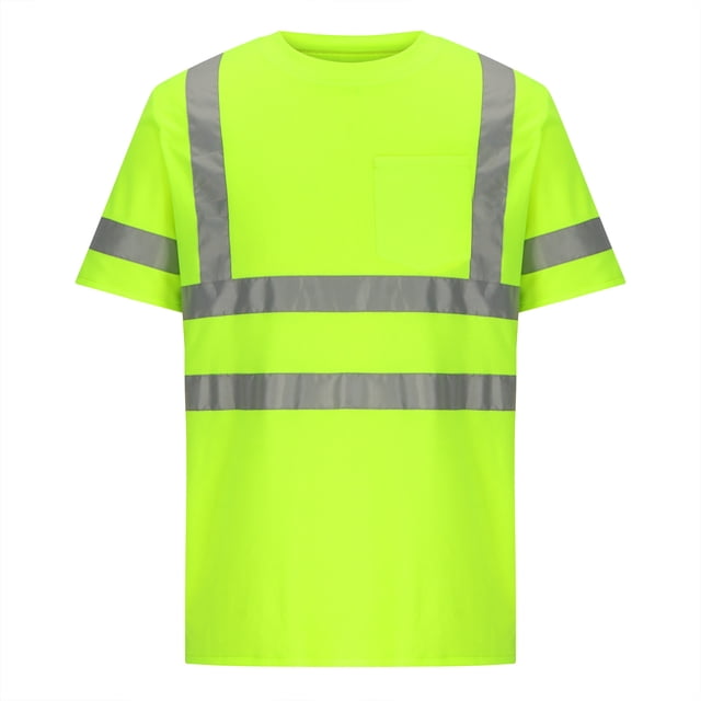TIMIFIS High Visibility Safetys T Shirt Short Sleeve Vis Reflective Construction Work Shirts with Reflective Strips with Pockets - Spring/Summer