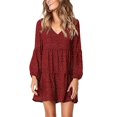 thumbnail image 2 of Ketyyh-chn99 Robes Chemises pour Femmes Décontractées de Plage Robe d'Été de Plage Robe d'Automne Décontractée Ample Mini-Robe Bordeaux,TG, 2 of 5