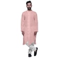 thumbnail image 4 of Atasi Kurta Long Uni pour Hommes Col Mandarin Chemise Habillée Décontractée pour Fête, 4 of 5