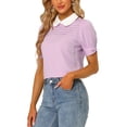 thumbnail image 4 of INSPIRE CHIC Blouse à Manches Courtes Bouffantes pour Femme à Col Peter Pan Violet Pâle S, 4 of 5