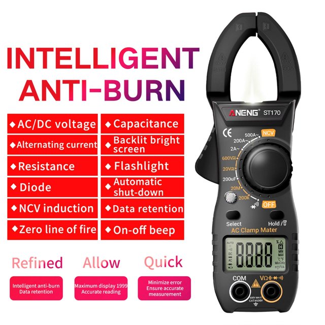 Écran LCD à Courant Numérique Multimètre à Pince Portable - Blk, 185x50x25mm Noir