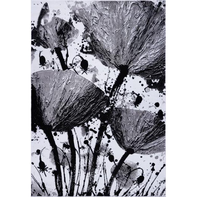 Ladole Rugs Poppy Floral Pattern Contemporary Indoor Area Rug Carpet in Grey Black, 5x8 (5'3" x 7'6", 160cm x 230cm)