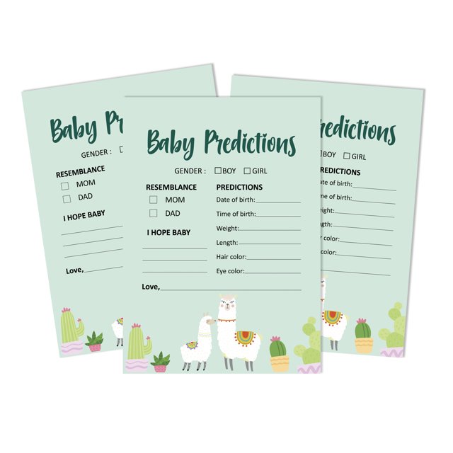 Inkdotpot Llama Gender Neutral Party Supplies Set Of 50 Baby ShowerPrediction Cards For Baby Shower Game