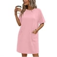 thumbnail image 2 of Sentmoon Robe Maxi avec Poches Col Ras du Cou Couleur Unie Robe de Fête Manches Courtes Coupe Régulière Vacances Essentiels de Vacances pour Femmes Robe pour Invitée de Mariage pour l'Été et Temps Chaud S, 2 of 7