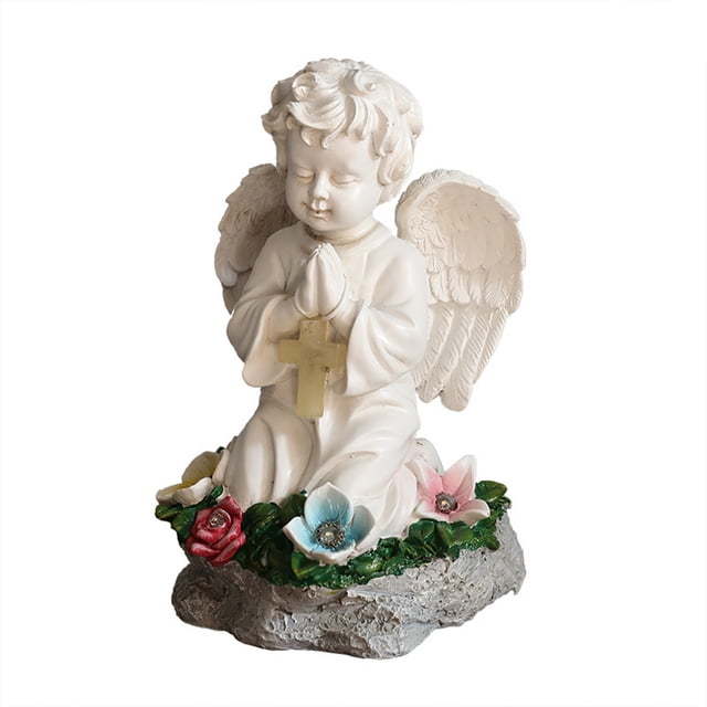 Wozhuo Solar Powered Resin Cherub Figurine Lamp Decorations Easter Home Decor