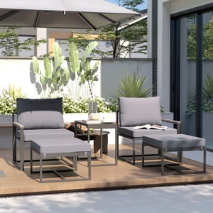 Outdoor Furniture Set - 5 Pieces Patio Furniture Set Includes 1 Side Table, 2 Swivel Chairs and 2 Ottomans with Thick Cushion, Patio Conversation Set for Backyard Poolside