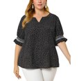 thumbnail image 1 of Agnes Orinda Women's Plus Size Blouses Pin Dots V Neck Ruffle Short Sleeve Spring Summer Boho Tops 4X Black, 1 of 7