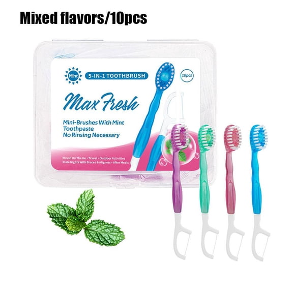 Disposable Toothbrushes with Toothpaste, 5-in-1 Tool(Mini Toothbrush & Floss & Tongue Scraper & Toothpick Set) with Bursting BeadPortable Oral Care for Home&All in-One Oral Care on The Go