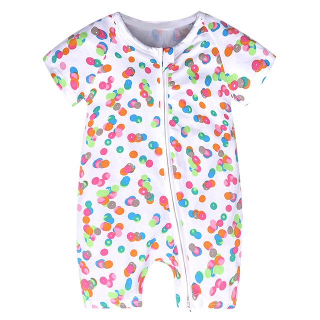 MIASHUI Barboteuse d'Été pour Bébé à Manches Courtes Imprimée à Double Fermeture Éclair, Blanc, 3-6 Mois