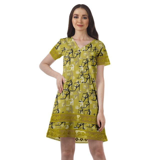 Moomaya Robe de Plage Imprimée en Coton Flex à Manches Courtes pour Femmes, Robe de Cocktail