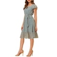 thumbnail image 4 of INSPIRE CHIC Robe pour Femme Florale à Encolure Carrée, Manches Volantées Style Cap, Midi à Volants, Robe d'Invitée de Mariage m Bleu Gris, 4 of 6