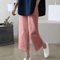 thumbnail image 2 of VEKDONE Womens Cotton Linen Capris Pants Pink L, 2 of 3