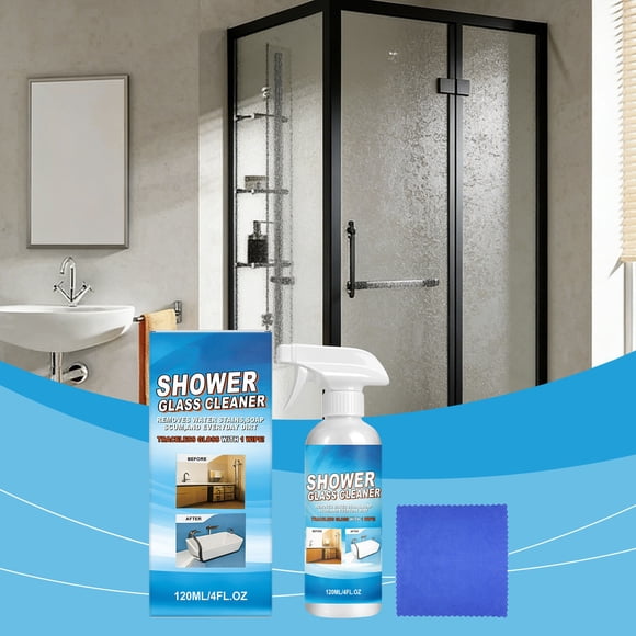 Todaioua Shower Glass Cleaner, Hard Water Stain & Soap Scum Remover for Glass, Windows and Mirrors, Streak-Free Bathroom Glass Cleaner with Cleaning Towel, 4 fl oz / 120ml
