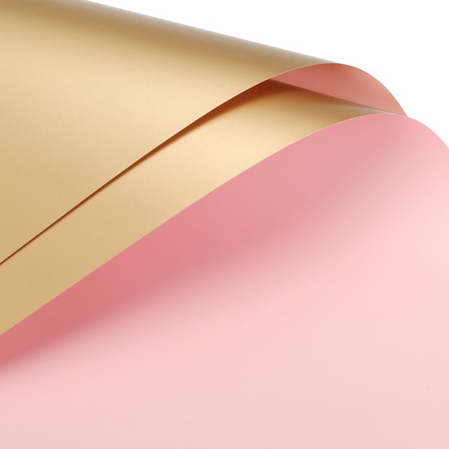 Unique Bargains Double Sided Color Flower Wrapping Paper Light Pink+Gold 22.8'x22.8' Waterproof 10 Pack