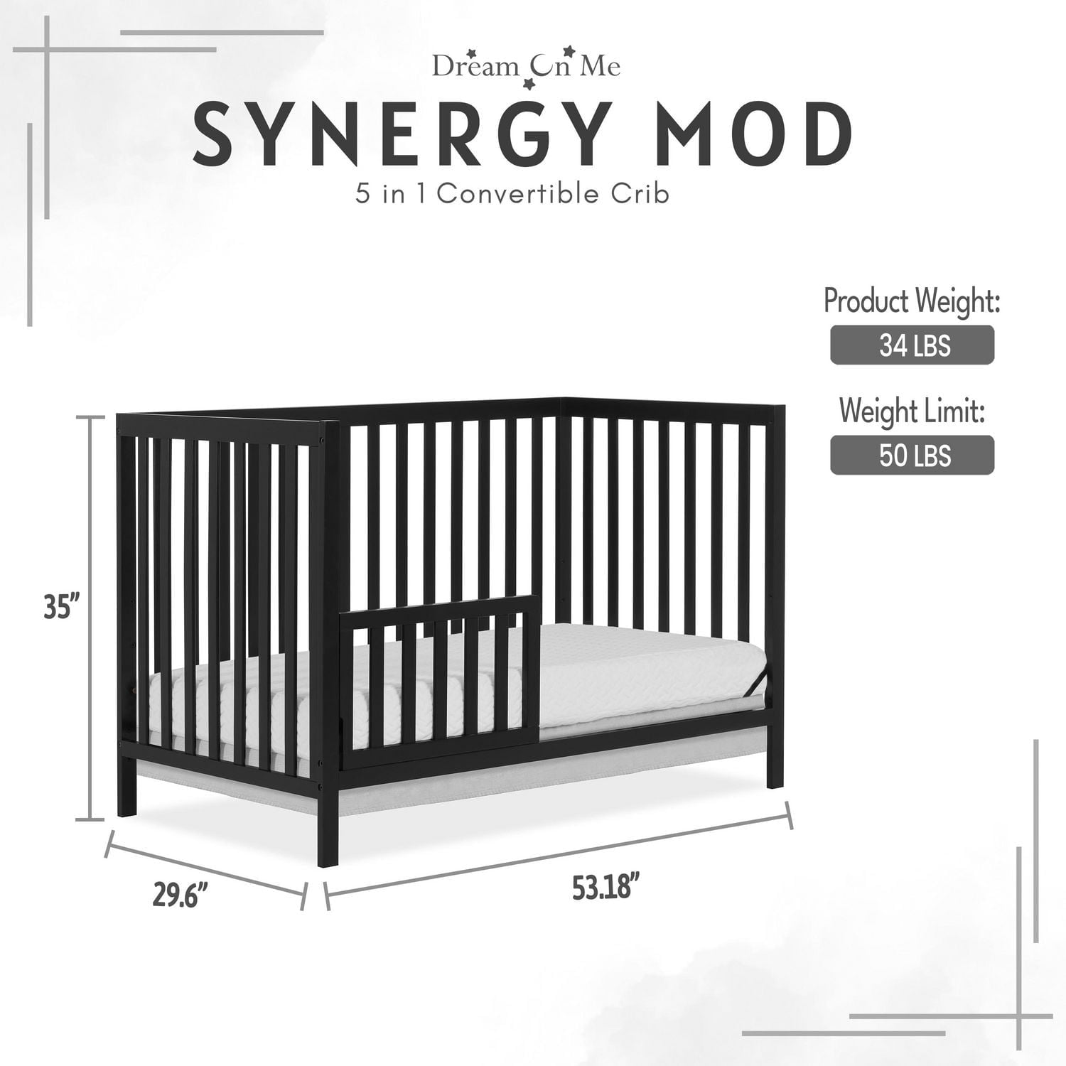 Berceau Dream On Me Synergy MOD, fabriqué en bois de pin durable de Nouvelle-Zélande