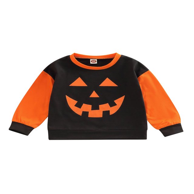 Bébé bébé Garçons Filles Halloween Sweat-Shirt Citrouille Visage Imprimé Col Rond Manches Longues Pull-Overs