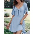 thumbnail image 3 of Robes pour Femmes Printemps Été Décolleté en V Profond Élégante Robe Mini à Nœud Bleu Clair TG, 3 of 8