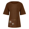 thumbnail image 4 of CHOK Mchoice Chemises pour Femmes 2024 à Manches Courtes Décontractées Hauts Grande Taille Col Rond Imprimé Ample Blouse en Coton et Lin à Boutons, 4 of 5