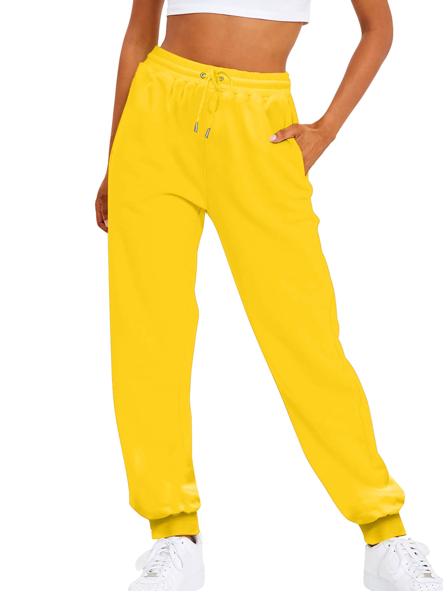 Innerwin Trousers Solid Color Ladies Bottoms Holiday Straight Leg Lounge Sweatpants Yellow XL
