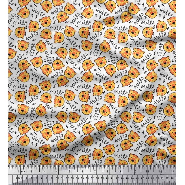 Soimoi Cotton Cambric Fabric Text & Tiger Face Cartoon Print Sewing Fabric Yard 42 Inch Wide
