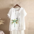 thumbnail image 2 of Leutsin Womens Plus Size O-Neck Short Sleeve Print Buttons Cotton Linen Vintage Tops, 2 of 4