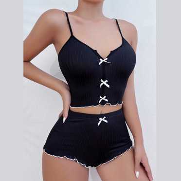 Sentmoon 2 PCS Womens Pajama Set Women Sleepwear Sleeveless Loose Breathable Spaghetti Strap Solid Color Night Gown with Pockets Trendy for Cozy Nights in M