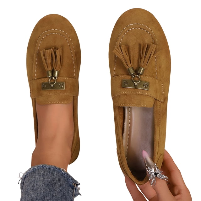 Chaussures Richelieu en Suède à Franges pour Femmes, Printemps Automne, Ballerines à Enfiler, Mocassins Penny, Chaussures de Marche
