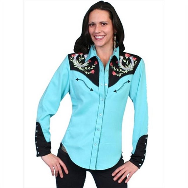 Scully PL-637-TUR-S Chemise Western pour Femmes - Turquoise - Petit