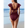 thumbnail image 4 of Ruffled V Neck 1 Piece Swimsuit for Maternity Tie Back Bath Suit Ribbed Cut Out Swimwear, 4 of 8