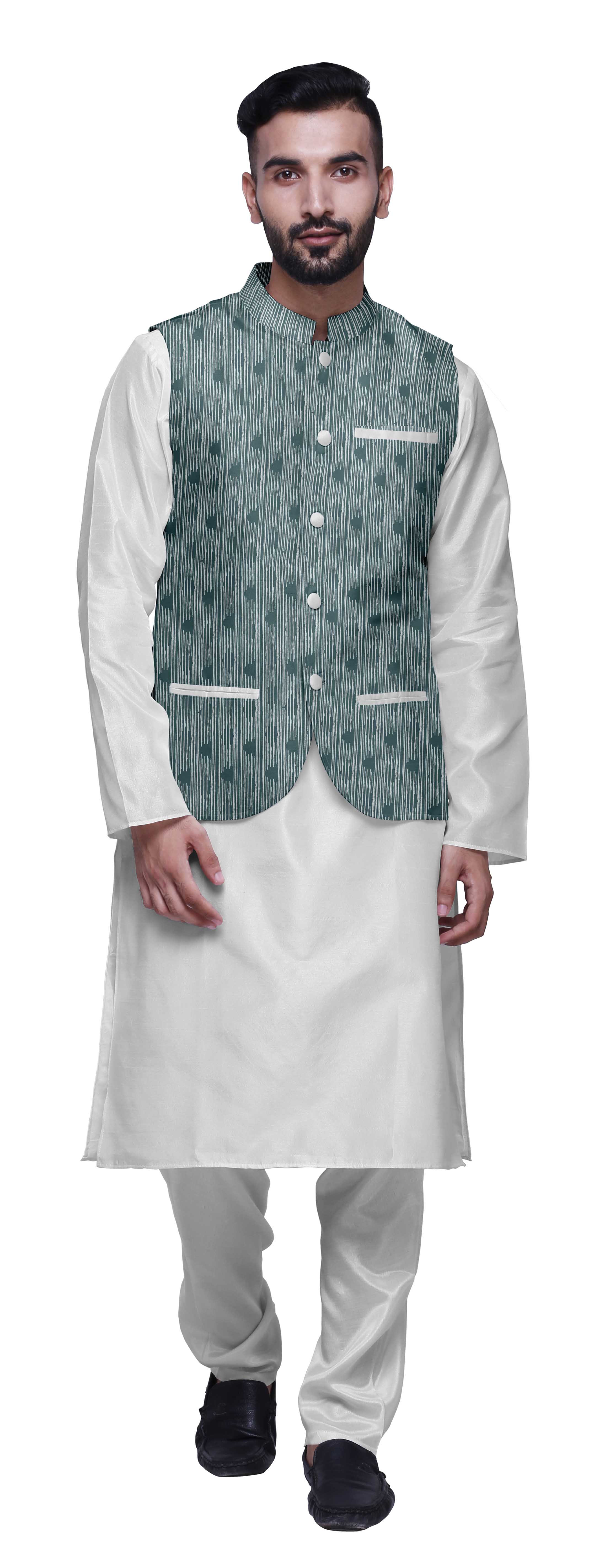 Atasi Kurta Churidar Uni Pyjama et Ensemble de Veste Nehru Imprimée pour Tenue de Fête pour Hommes