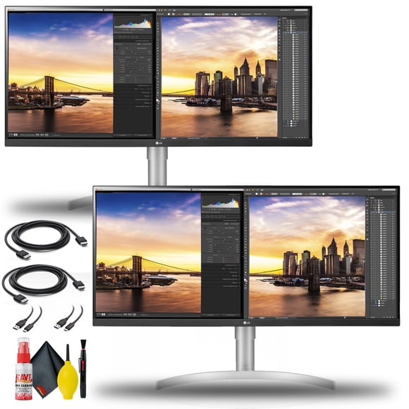 LG 34WN650-W 34'' 21:9 IPS HDR WFHD 3-Side Virtually Borderless Monitor + HDMI Cable and Cleaning Kit - Dual Monitor Bundle